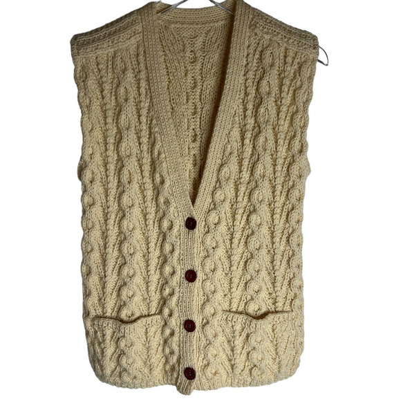 Vintage 1960's Hand Knitted Cable Knit Fisherman's Sweater Vest - Picture 1 of 5